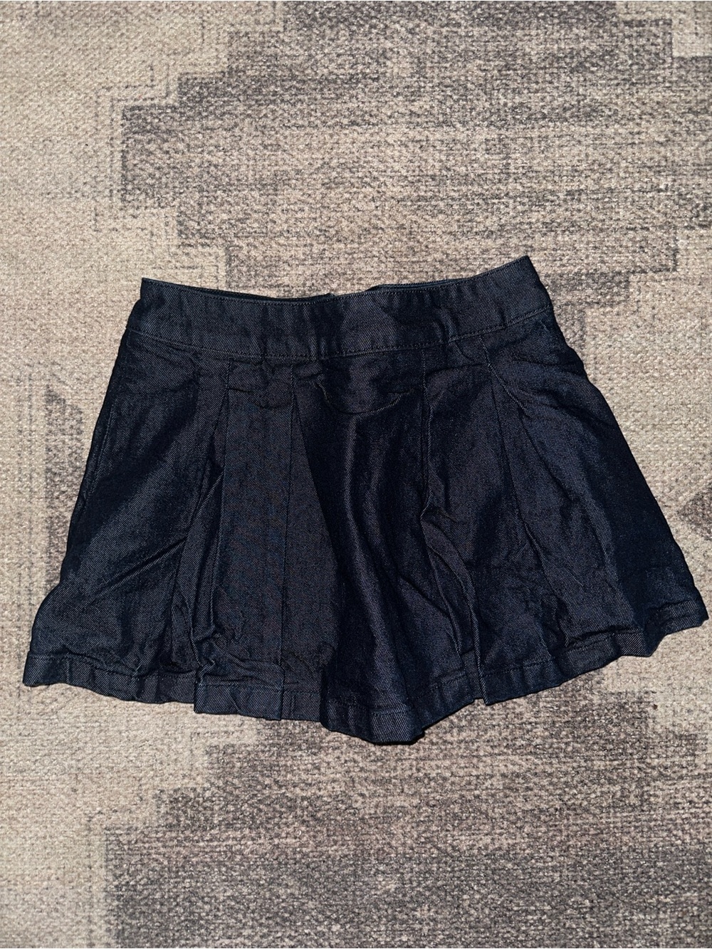 Dark Blue Pleated Denim Mini Skort